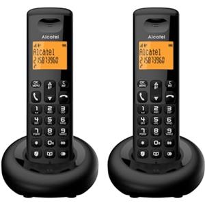ALCATEL E160 Duo - Telefono Fisso Cordless DECT - Design Compatto - Grande Display Retroilluminato - Funzione Blocco Chiamate Indesiderate - 3 Memorie Dirette - 2 Portatili - Nero