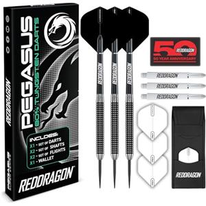RED DRAGON Pegasus Freccette Steel Tungsteno 24g con Alette Freccetta Nero, Gambi Freccette Nero