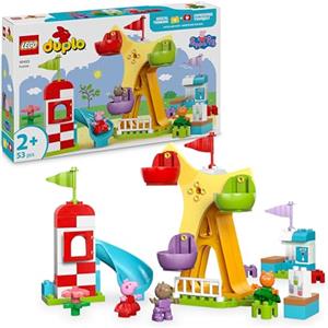 LEGO DUPLO Peppa Pig Luna Park - Gioco per la Motricità Fine per Bambini da 2 Anni - Ruota Panoramica, Scivolo, Bar e 3 Figure tra cui Candy Gatto e Danny Cane - Attività per Sviluppo Precoce - 10453