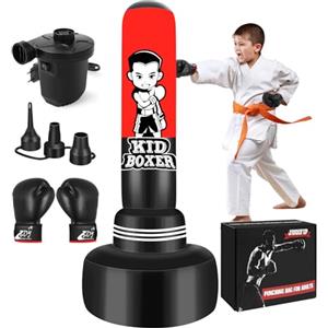 NZQXJXZ Sacco da Boxe Bambini- 165cm Gonfiabile con Guantoni da Sacco Boxe per la Pratica di MMA Karate Taekwondo e per Alleviare l'energia di Pent Up Pugilato