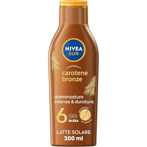 NIVEA SUN Latte Solare Carotene Bronze FP 6 200 ml, Crema solare abbronzante con protezione per una pelle dorata, Crema abbronzante arricchita con carotene e vitamina E