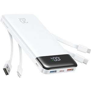 Charmast Power Bank 20000mAh con Cavi Integrati 22.5W QC & 20W PD Caricatore Portatile Carica Rapida Batteria Esterna LED Display con 5 Uscite e 4 ingressi per iPhone Huawei