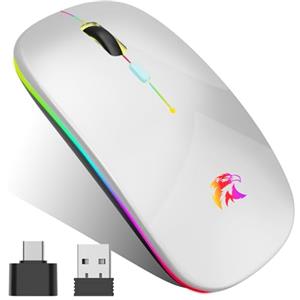 HZD Mouse Wireless Ricaricabile, Mouse Bluetooth e 2,4 GHz Con Mini Ricevitore USB, 1600 DPI Mouse Senza Fili, Silenzioso, Mauser Wireless Compatibile Con Apple, Mac, PC, Laptop, Windows