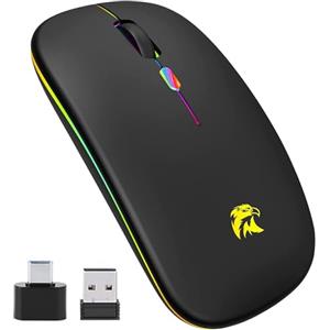 HZD Mouse Wireless Ricaricabile, Mouse Bluetooth e 2,4 GHz Con Mini Ricevitore USB, 1600 DPI Mouse Senza Fili, Silenzioso, Mauser Wireless Compatibile Con Apple, Mac, PC, Laptop, Windows