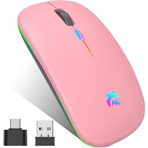 HZD Mouse Wireless Ricaricabile, Mouse Bluetooth e 2,4 GHz Con Mini Ricevitore USB, 1600 DPI Mouse Senza Fili, Silenzioso, Mauser Wireless Compatibile Con Apple, Mac, PC, Laptop, Windows