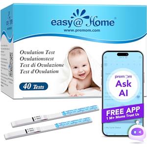 Easy@Home 40 Test Ovulazione 25mIU/ml, Altamente Preciso, Monitoraggio Attendibile del Ciclo e del Periodo Fertile, Alimentata da gratuita Italiana APP Premom (40LH) Valido fino al 07/08/2025