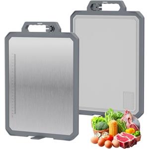 JABNOW Tagliere in Acciaio Inox Tagliere da Cucina Professionale Alimentare, Tagliere Grande Bifacciale, Acciaio Inossidabile e Paglia di Grano Uso per Carne, Frutta, Verdura -36,5 x 27,5 cm