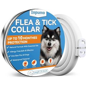 Inpumo Collare Antiparassitario per Cani, Collare Antipulci Cane, Olio Essenziale Naturale 10 Mesi di Protezione Impermeabile Regolabile per Cani di Taglia Piccola Media e Grande 65CM (1 pack)