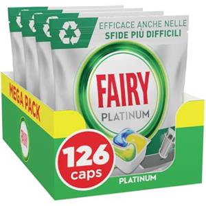 Fairy Platinum Detersivo Pastiglie Lavastoviglie, Brillantante, 126 Capsule Lavastoviglie, Limone, con Sistema Di Prelavaggio Integrato, Efficace nelle Sfide Difficili Contro lo Sporco