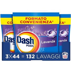Dash Pods Detersivo In Capsule, 132 Lavaggi (3x44),Lavanda, Rimuove Le Macchie e Igienizza, Dona Freschezza, Brillantezza Per I Capi