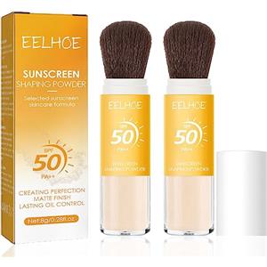 Sitovely Cipria fissante naturale per protezione solare,Sunscreen Setting Powder SPF 50,Cipria sfusa con finitura minerale opaca,Traslucido,Riduce al minimo le linee sottili e i pori (2PCS, M)