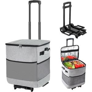 ZHJINGYU 40L Borsa Termica Grande con 2 Ruote Pieghevoli, Borsa Frigo Isoterma | Zaino Termico 3 in 1 | Carrello Spesa, Borsa Frigo per Picnic/Campeggio/Spiaggia e Consegne