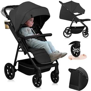 LIONELO Mira Passeggino Compatto e Leggero per Bambini fino a 22 kg | Da 6 Mesi, Ruote Girevoli a 360°, Sospensioni, Schienale e Poggiapiedi Regolabili, Cappottina XXL UPF50+, Ampio Cestino