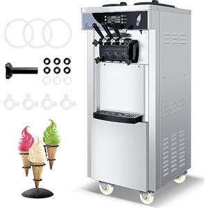 LEEVOT Gelatiera Professionale Soft Serve con compressore autorefrigerante, Preparazione in 15min, 1800W, autoportante, Acciaio Inox, 6L x 2