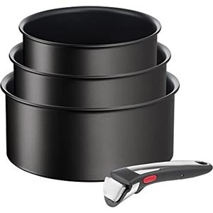 Tefal Ingenio Unlimited On L3959443 - Set di 4 pentole, impilabile, induzione, facile pulizia, rivestimento antiaderente, indicatore di calore, nero, L3959443