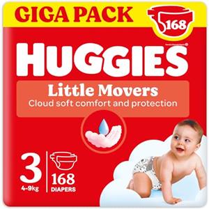 Huggies Little Movers, Pannolini Taglia 3 (4-9 Kg),Ultra assorbente, Design Disney, 168 Pz