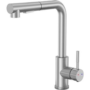 Yuanny Rubinetto da cucina, rubinetto da cucina con doccetta estraibile, girevole a 360°, monocomando, miscelatore da cucina, in acciaio inox, rubinetto da cucina, 2 tipi di getto, spazzolato