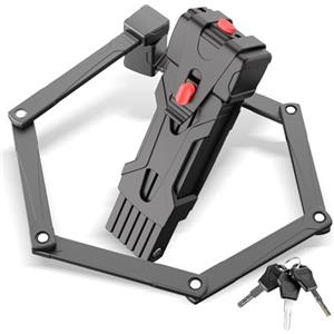 INTEKIN Lucchetto pieghevole per bicicletta, lunghezza 95 cm, con maglie in acciaio, compatto, alta sicurezza con supporto, 3 chiavi