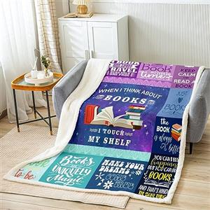Homemissing Coperta Sherpa regalo per gli amanti dei libri Coperta in pile per bambini ragazzi accessori per libri coperta in peluche plaid viola coperta pelosa camera da letto singolo 127 x 152 cm