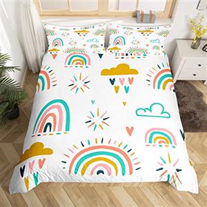 Homemissing Set di biancheria da letto con copripiumino a strisce colorate per bambini ragazzi ragazze nuvola cuore amore decorazione trapunta in microfibra copriletto a tema natura biancheria da letto singolo