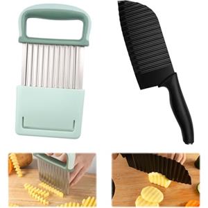 WhizNook 2 Pezzi Coltello Patate Ondulato, Taglia Patate Ondulate in Acciaio Inossidabile, Coltello Taglio Ondulata, Coltello per Fette di Patate, Tagliapatate Ondulato, per Frutta, Verdura, Patate