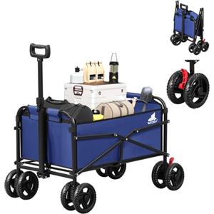 WOLTU Carrello con Ruote, Carrello da Spiaggia, Carrello Pieghevole con 4 Ruote Doppie, Carrello da Giardino, Campeggio, Viaggio, Oxford+Metallo, Blu