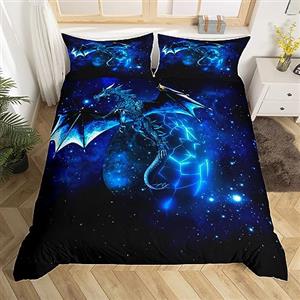 Homemissing Set di biancheria da letto per bambini, con motivo drago galassia e drago, per ragazzi, bambini, ragazzi, blu, nero, biancheria da letto e biancheria da letto matrimoniale