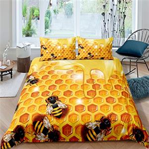 Homemissing copripiumino a nido d'ape con simpatiche api, set di biancheria da letto a forma di alveare esagonale, copripiumino geometrie, luminoso, vivace, letto singolo