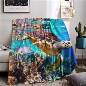 BNREDA coperta di peluche tartaruga, animali nell'oceano coperta di flanella soffice in pile, coperta da divano coperta per bambini e adulti (Animali-1, 130x150cm)