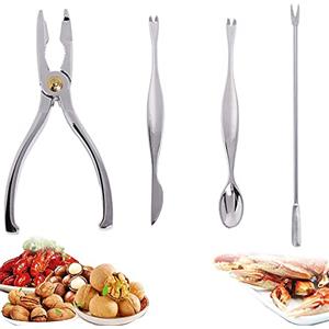 YANJINGHE 4 Pezzi Strumenti di Granchio, Set di Strumenti di Frutti di Mare, Set di Cracker per Noci, Acciaio Inossidabile Lobster Fork Strumento per Frutti Mare, Granchio, Crostacei, Frutta a Guscio