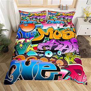 Homemissing Hippie Graffiti Stile Copripiumini Hip Hop Decorazione Copripiumone per Graffiti Graphic Street Culture Grunge Art Set Copripiumino 135x200cm