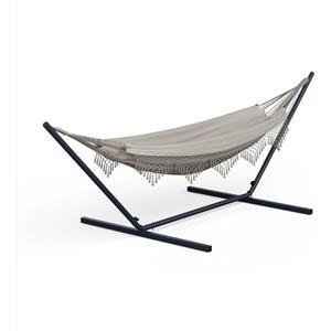 blumfeldt SwayStation - Amaca da Giardino, Amaca con Supporto, 100 kg, Resistente alle Intemperie, Ganci Antiruggine, Tessuto: Poliestere/Cotone, Design Boho, Crema