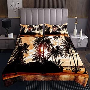 Homemissing copriletto Trapuntato con Foglie di Palma Hawaiana, con Rami botanici, copriragazze, Ragazzi, Tramonto Tropicale, 3 Pezzi,