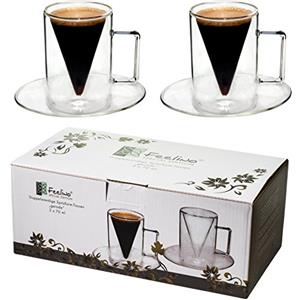 Spikey Feelino (R) 2 tazze a doppia parete da 70 ml con piattino, design moderno per il tuo espresso, design protetto ed esclusivo, regalo speciale, (F)