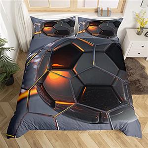Homemissing Football Set Copripiumino 135x200cm Geometric Copripiumone Tramonto Stampato Grigio Morbido per Bambini Ragazzi Copripiumini