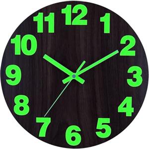 Plumeet Piccolo Orologio da Parete con Luce Notturna, Orologio che si Illumina al Buio in Legno da 25cm per Camera da Letto, Orologio da Parete Silenzioso Illuminato con Numeri, Marrone
