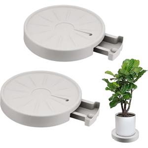 MoYouno Confezione da 2 contenitori per piante da 28 cm, supporto per piante rotanti, con carrello con 4 ruote invisibili, carrello per fioriera con contenitore per l'acqua, vassoio porta vasi da