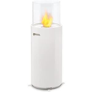 blumfeldt Fiamme Tamburo - Camino a Etanolo, Caminetto Bioetanolo, Bruciatore in Acciaio Inox con 0,8L di Vol, Fino a 5 h di Combustione Inodore e Senza Residui, Estintore Integrato, Copertura,Bianco