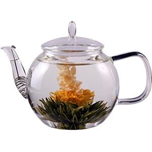Feelino Teiera Trasparente in Vetro, Set Teiera Vetro Borosilicato da 800ml con Filtro Rimovibile e Beccuccio Allungato, Teiera per Fiori di Te e Te a Bustine, Teiera Piccola, Tisaniera Idea Regalo