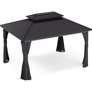 Blumfeldt Pergola 4x3 m, pergola da giardino con tetto e tende in acciaio zincato, telaio in alluminio, zanzariera, resistente alle intemperie, facile montaggio, utilizzabile tutto l'anno