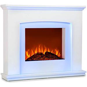 KLARSTEIN Aosta Light & Fire - Caminetto Elettrico, Camino Finto Effetto Fiamma, Camino Elettrico 1000/2000W, Controllo Avviamento Adattivo, Timer, Custodia in MDF, Telecomando, Bianco