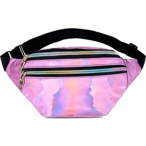 Fenglin-joy Marsupio Alla Moda, Marsupio Donna Elegante Marsupi Olografici Impermeabile Tasche da Cintura con Cintura Regolabile per Festa, Corsa, Escursioni (Rosa)