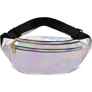 Fenglin-joy Marsupio Alla Moda, Marsupio Donna Elegante Marsupi Olografici Impermeabile Tasche da Cintura con Cintura Regolabile per Festa, Corsa, Escursioni (Argento)