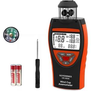 GOYERRNES Anemometro digitale portatile, tester di velocità del vento GR-8806 Misura la velocità del vento m/s, km/h, mph, nodi temperatura ℃ /℉ Supporto vite treppiede, conservazione dati, retroilluminazione