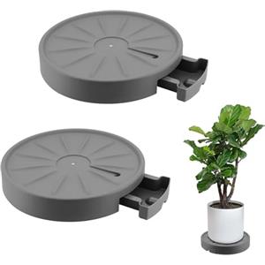 MoYouno Confezione da 2 contenitori per piante rotondi da 28 cm, con ruote mobili invisibili, carrello per fioriera con contenitore per l'acqua, per casa, giardino, ufficio, supporto per vasi per