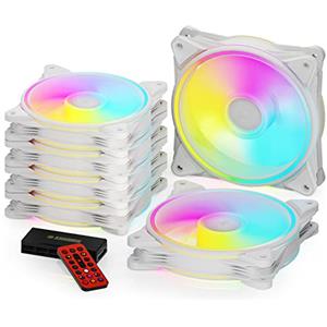 AsiaHorse PC 120MM RGB Ventola, ARGB Case Fan con Hub Control, 4 aureole CPU Case Fan con 24 LED indirizzabili, Computer Cooler Fan per Mainboard Aura Sync, 1500RPM, Bianco, 6PACK