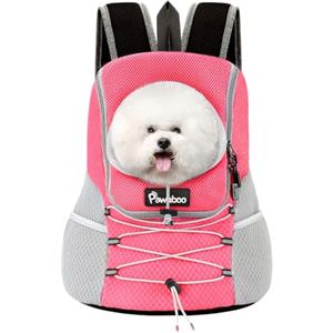 Pawaboo Zaino Trasporto Cani Gatti, Zaino Traspirante Regolabile per Cane e Cuccioli, Guinzaglio di Sicurezza, Trasportino da Viaggio Cani Gatti, Marsupio per Cani di Piccola Taglia e Gatti, L, Rosa