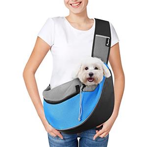 Pawaboo Zaino per Cani e Gatti, Contenitori da Trasporto per Cani, Trasportino da Passeggio con Cordino Regolabile, in Rete Traspirante e Comoda Tracolla, con 3 Tasche, Taglia S - Azzurro