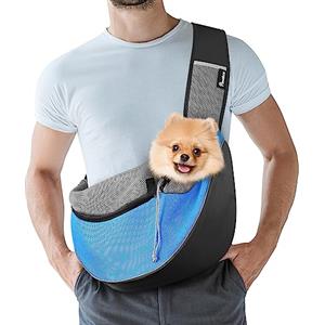 Pawaboo Zaino per Cani e Gatti, Contenitori da Trasporto per Cani, Trasportino da Passeggio con Cordino Regolabile, in Rete Traspirante e Comoda Tracolla, con 3 Tasche, Taglia L - Azzurro