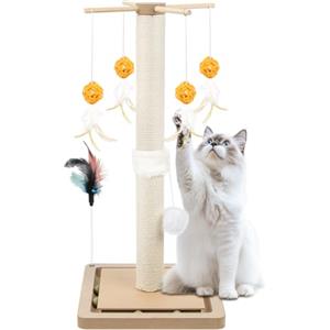 EXTFANS Tiragraffi per Gatti, Palo Graffiatoio Alto 65 cm, per Gatti di Taglia Media e Piccolo, Graffiatoio per Sisal Resistente con Pompon